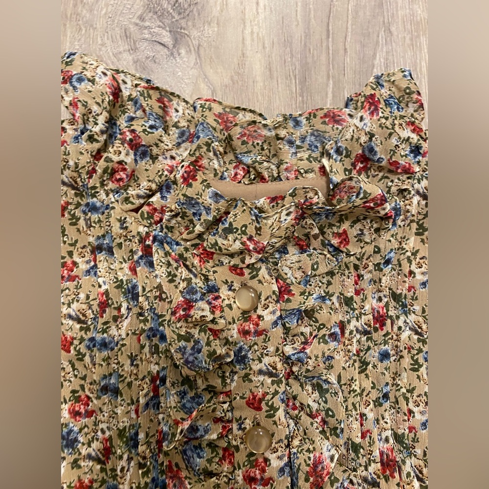 NEW MIKAEL AGHAL Floral Red Blue Ruffle Knee Length Flare Dress- 4 - Picture 6 of 15